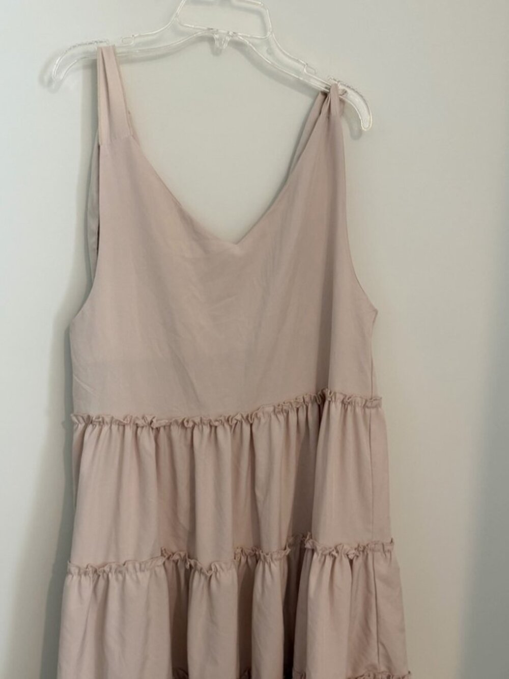 Tiered Sleeveless Mini Dress with Bow Straps in Blush - Women’s Size Medium